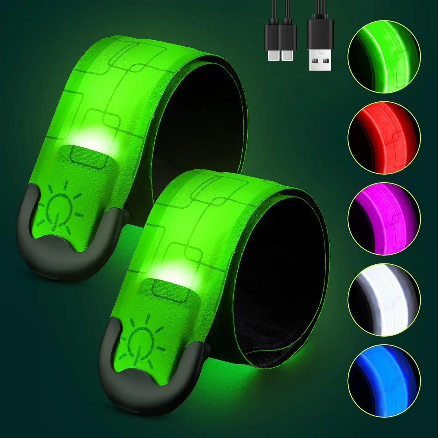 Rechargeable LED Armband 2-Pack, High Visibility Running Gear for Night Safety, Light Up Wristbands for Night Walking, Cycling, Ideal Gift for Men Women Kids