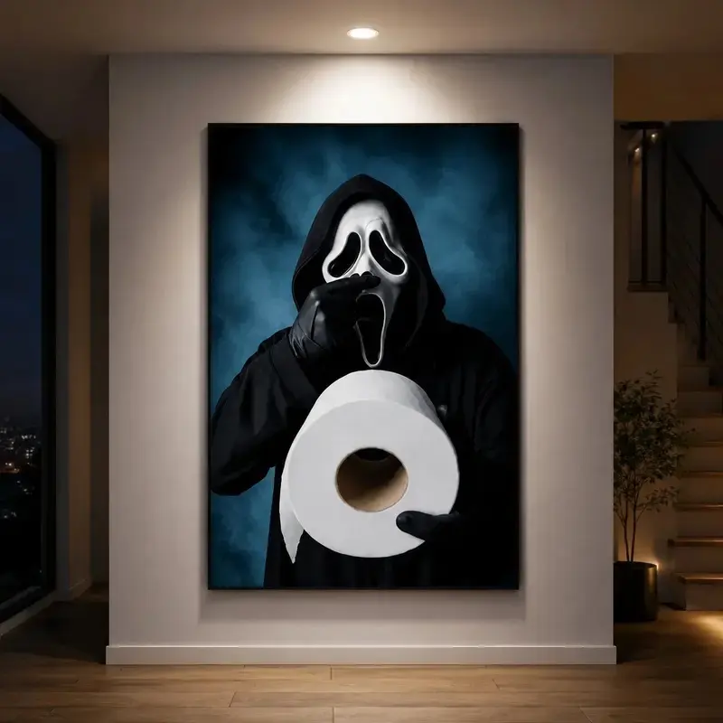 Funny Scream Ghostface Horror Movie Poster - Unframed Multi-Size Home Decor, Gothic Halloween Wall Art, Funny Bathroom Toilet Decoration, Horror Fan Gift