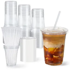 100 Set 16 Oz Clear Plastic Cups With Lids And Straws Disposable PET Cups For Iced Coffee Cold Drinks Juice Parfait Smoothie Milkshake Party Supplies Birthdays Picnics