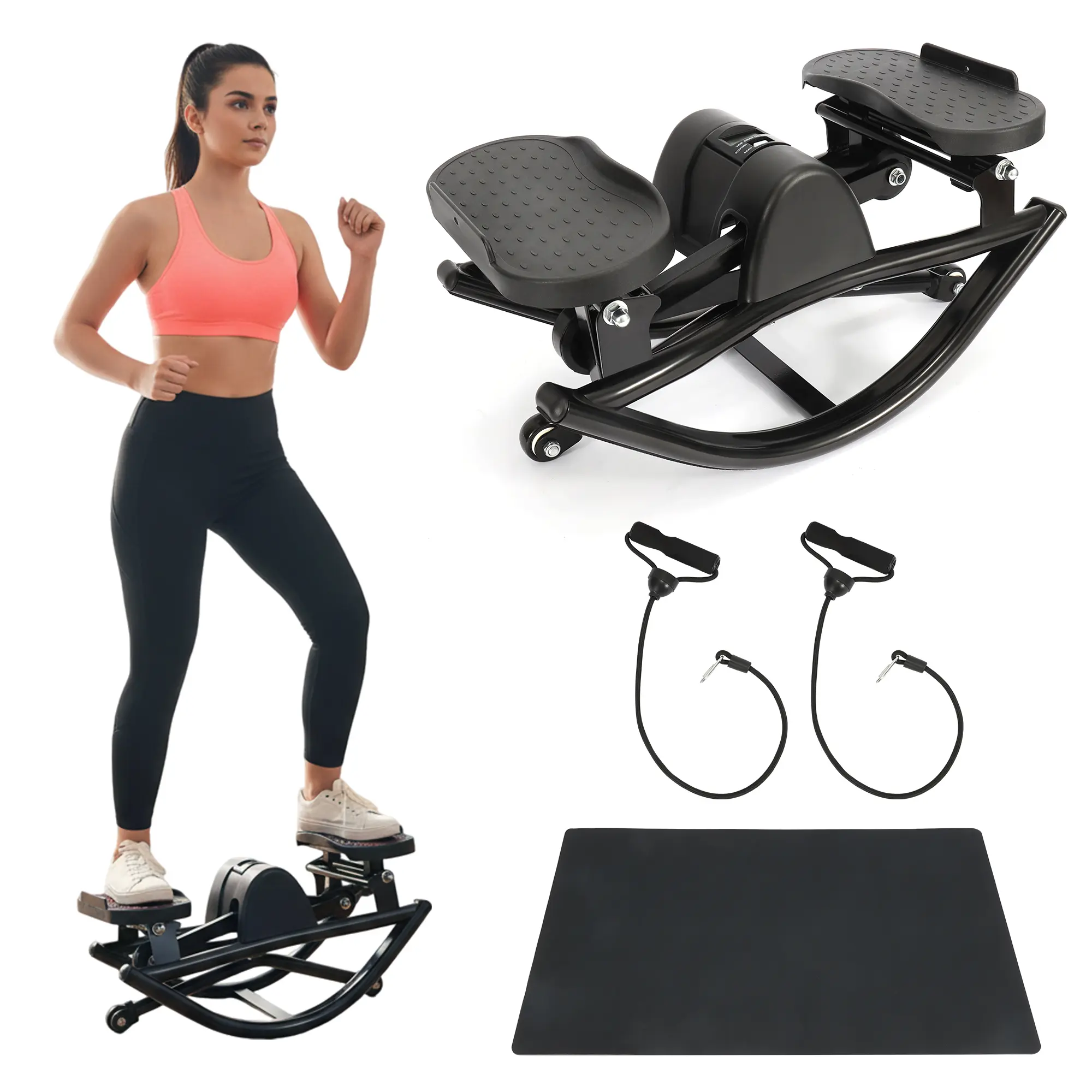 Lpxpass 3D Motion Balance Board Multi-Function Stepping Machine - 21x11.5x9.5 in Compact Low-Impact Home Fitness Equipment, Resistance Bands Included, 250lbs High-Capacity for Full Body Training