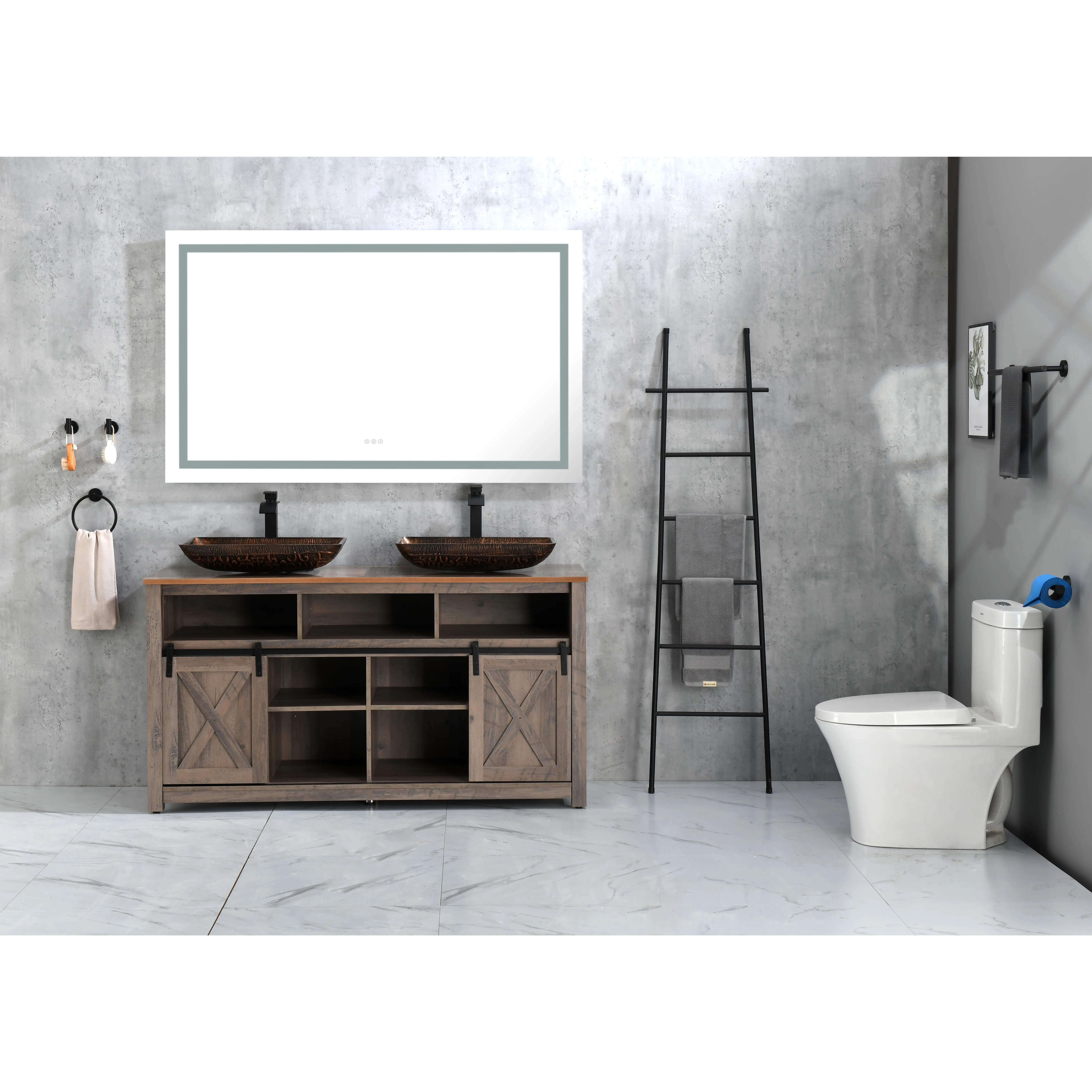 60 x 36 Inch LED Bathroom Mirror Wall Mounted Vanity Mirror with Front and Backlight, Anti-Fog, Memory, 3 Color Lighting, Stepless Dimmable, Large Rectangular Illuminated Makeup Mirror for Bathroom Vanity Over Sink, Bathroom Furniture