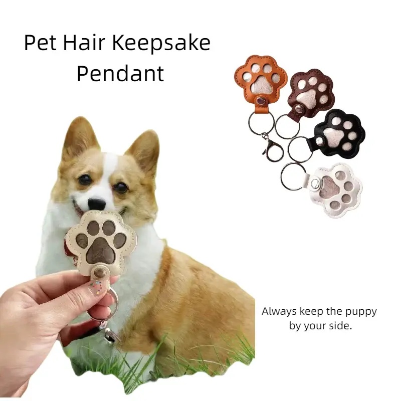 Animal Paw Keychain & Keepsake Locket Pendant, Metal Paw Print Design for Pet Hair Memorial, Souvenir Backpack Charm for Dog & Cat Lovers, Animal Paw Keychains
