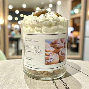 Doodlactions Fresh Baked Cinnamon Rolls Candle 8-Ounce Handpoured with Cute Wax Topping and Sweet Cinnamon Scent for Cozy Ambiance
