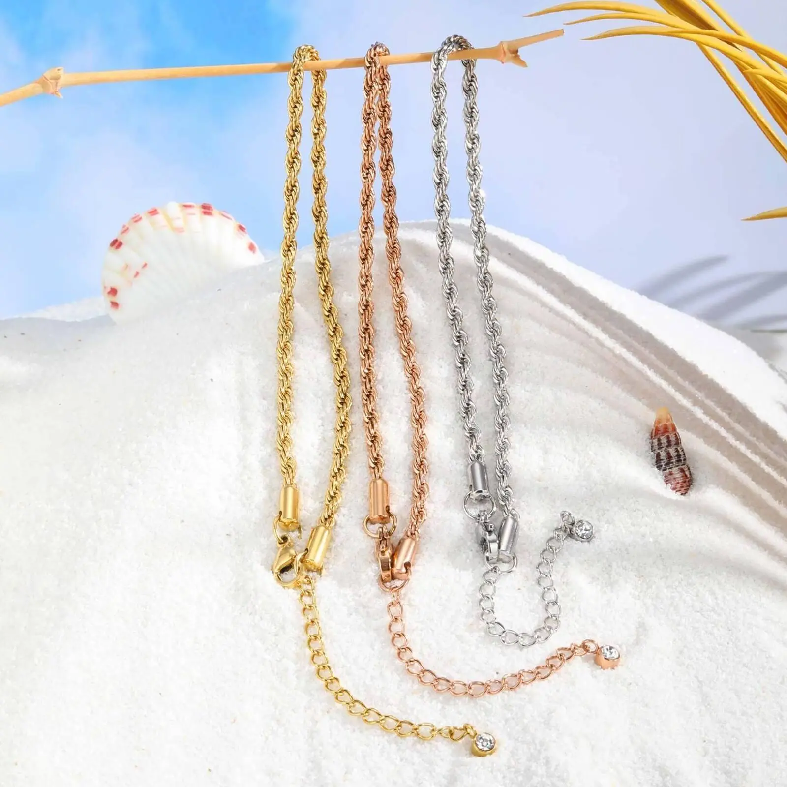 Vnox Simple Stainless Steel Twists Chain Anklet,Rose/gold/silver Color Minimalist Foot Jewelry,Female Beach Ankle Bracelet