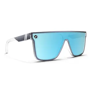 Blenders SciFi Dynasty Ice Sunglasses – Polarized Blue Mirror Single-Lens, UV400 Protection, Crystal Clear + Metallic Silver Frame, Medium-Large Fit