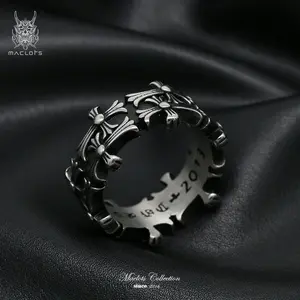 Dark Gothic cross ring men's trendy European and American retro personality titanium steel punk style men's index finger ring Hinged Segment Ring