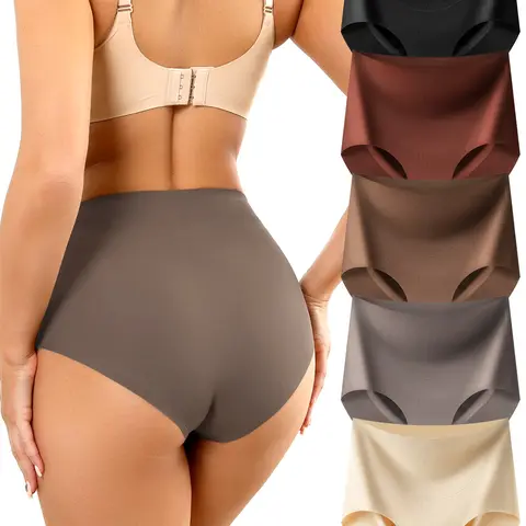 Women's High-Waist Seamless Basic Casual Underwear Set, Full-Coverage No-Show Briefs, Casual Plain Minimalist Design, Smooth Everyday Panties, Sizes S-XXL