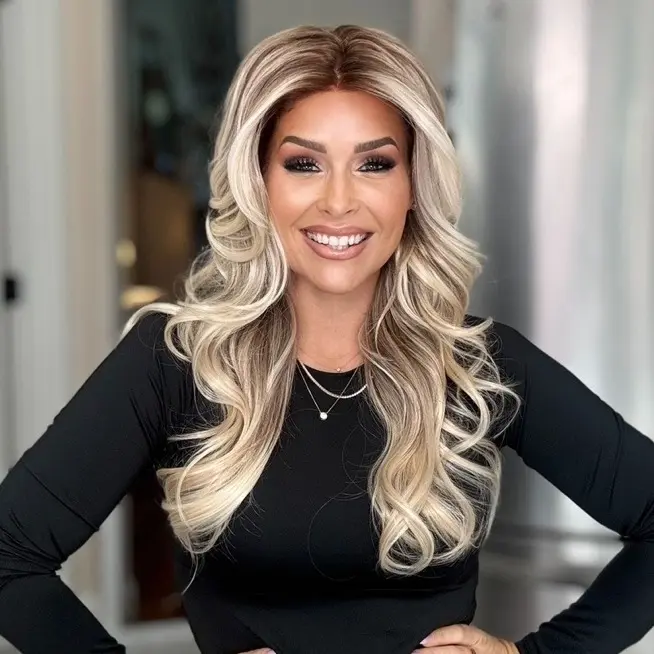 IMstyle Blair Champagne Blonde Color with Soft Rooting Big Layer Cut Body Wave Style Glueless T Part Lace Wig Natural Looking Heat Resistant Synthetic Fiber Wig Daily Wear