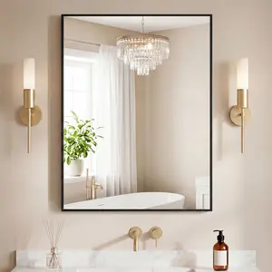 Modern Brushed Aluminum Alloy Framed Bathroom Mirror, HD Shatterproof Tempered Glass Wall Mirror, Anti-Fog & Rust-Proof, Vertical or Horizontal Hanging for Vanity, Living Room, Entrance