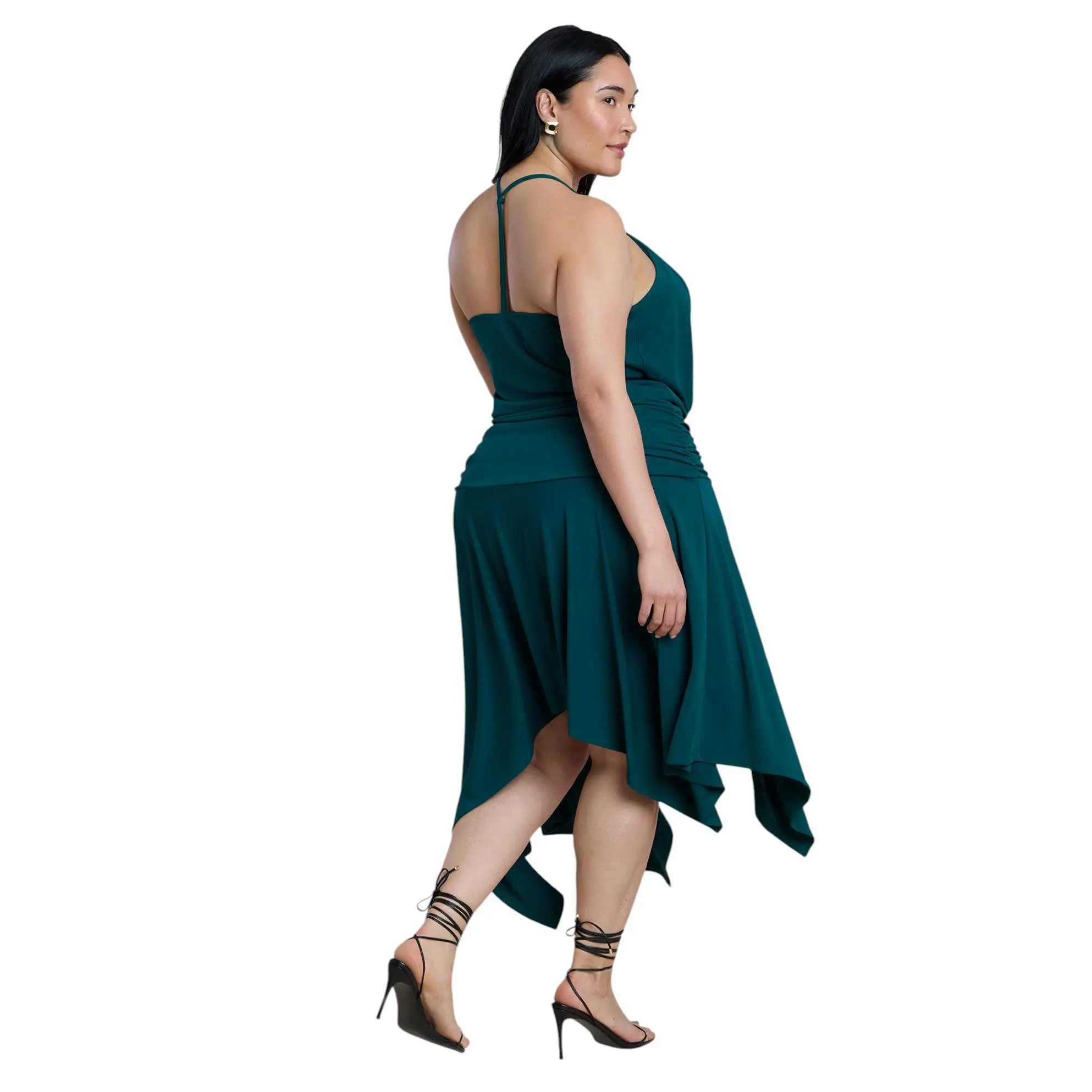 ELOQUII Women's Plus Size Asym Hem Draped Jersey Midi Dress