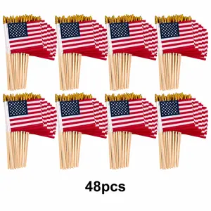 48 Pack Small American Flags on Stick, 4x6 Inch Mini Handheld Flags with Wooden Pole, Patriotic Decorations for Events, Parties and Outdoor Displays