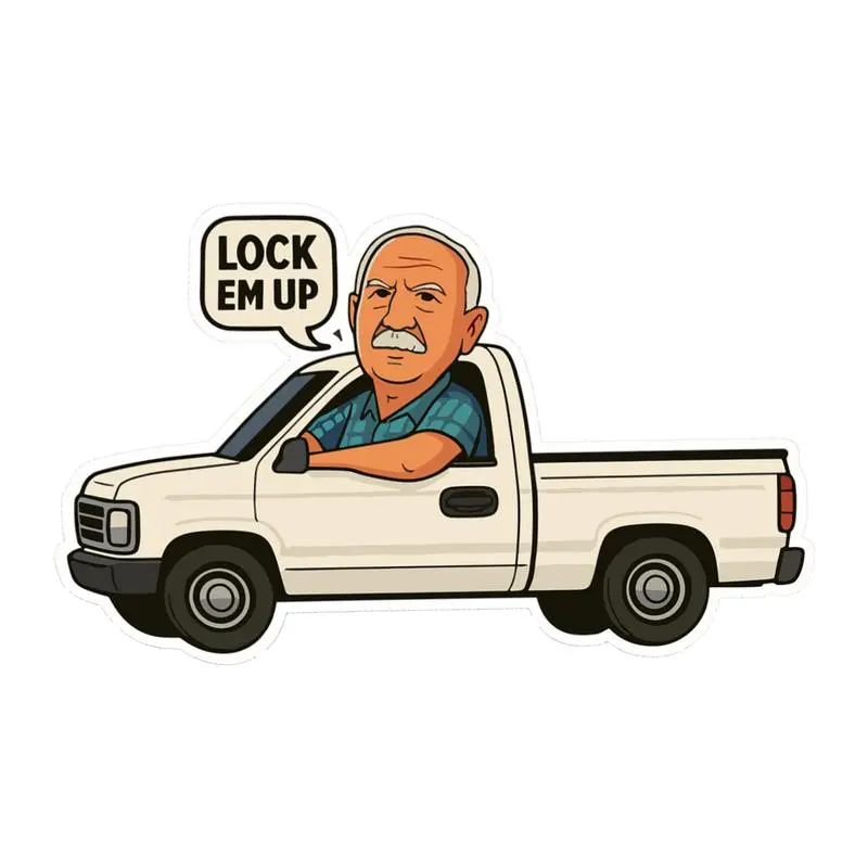 Angry Grandpa Lock Em Up Truck Vinyl Decal - Die Cut Sticker, Trending Sticker(100% in stock)
