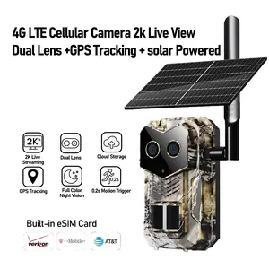 Solar-Powered 4G LTE Trail Camera – Dual Lens Deer Cam with eSIM, GPS Tracking, PIR Motion Sensor, Full Color Night Vision, No-Glow IR, 2K HD Live Feed, LTE Cellular Security Cam for Wildlife, Smart Airbnb, Flock Camera, Outdoor Monitoring, No WiFi Needed