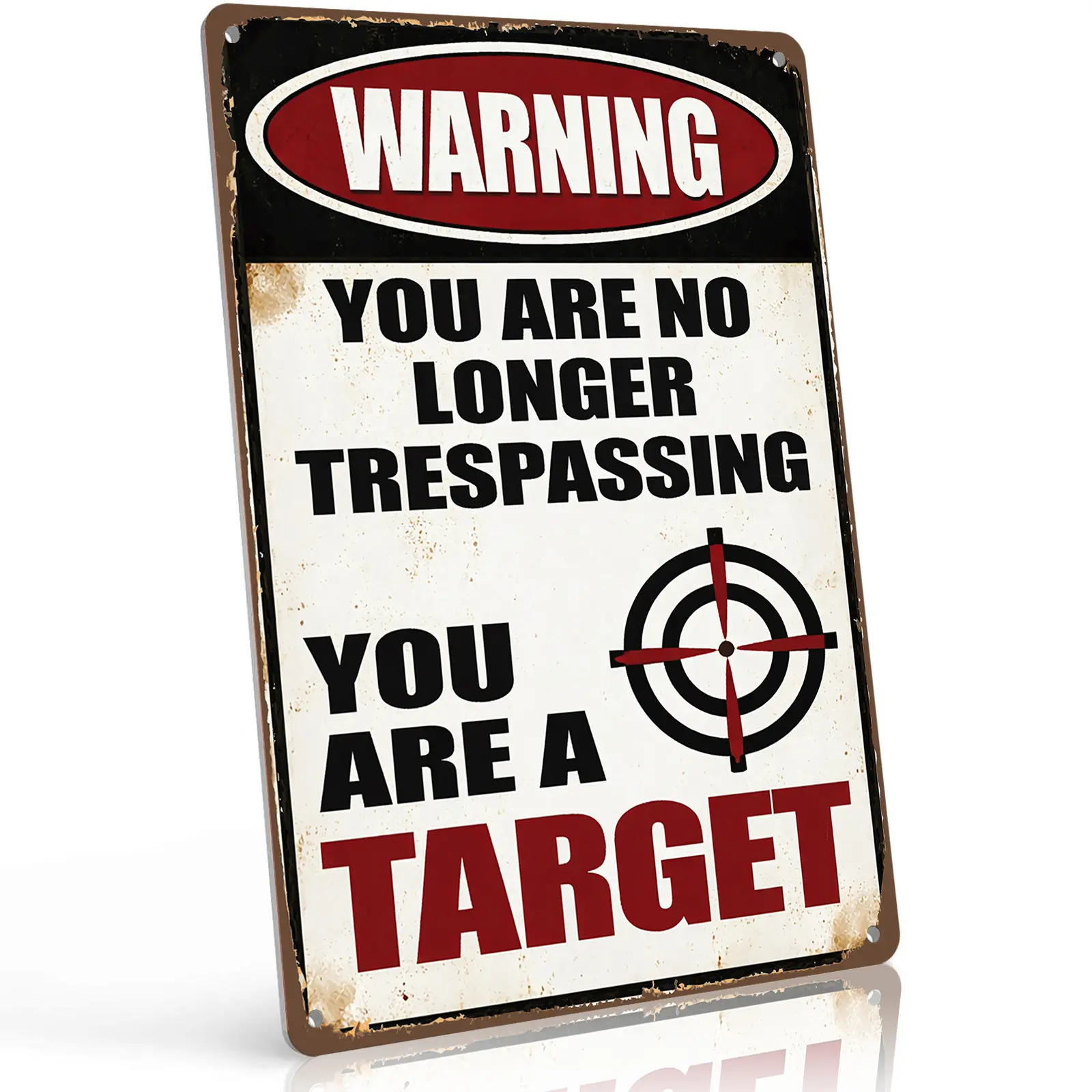 12x8 in Rectangle Aluminum (Aluminium) No Trespassing Sign - Bold American Retro Art Deco Security Plaque, Hanging Mount Home Perimeter Wall Decor, Gift for Patriots