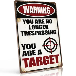 Warning No Longer Trespassing Target 12x8 Inch Aluminum Metal Sign - Bold Patriotic Security Wall Decor for Home, Garage, Man Cave, Property Perimeter - Retro Tin Sign Gift for Patriots, Gun Owners and Home Defenders