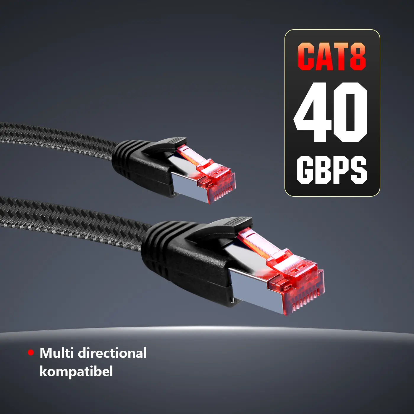 HHDZI Shielded 40Gbps Cat 8 Ethernet Cable, 2000MHz Nylon Braided Heavy Duty RJ45 LAN Cord, 10ft for Gaming PC, PS5, Router