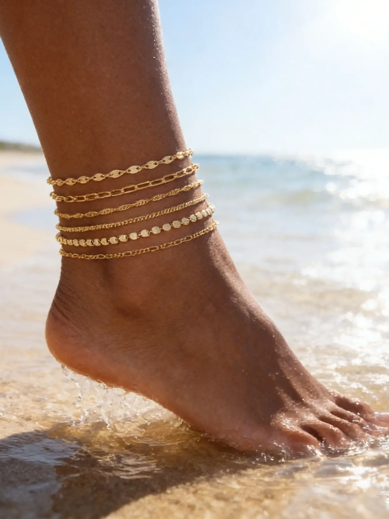 Women's Boho Layered Chain Anklet Set, Minimalist Alloy Foot Jewelry, Fashionable Personalized Ankle Bracelets, New Design Accessories