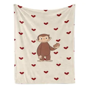 Cute Curious George with Cookie Flannel Throw Blanket Soft Cozy Warm Lightweight Plush Fleece Blanket Unique Christmas Holiday Gift for Curious George Fans Toddlers Kids Couch Bed Sofa All Season Home Decor