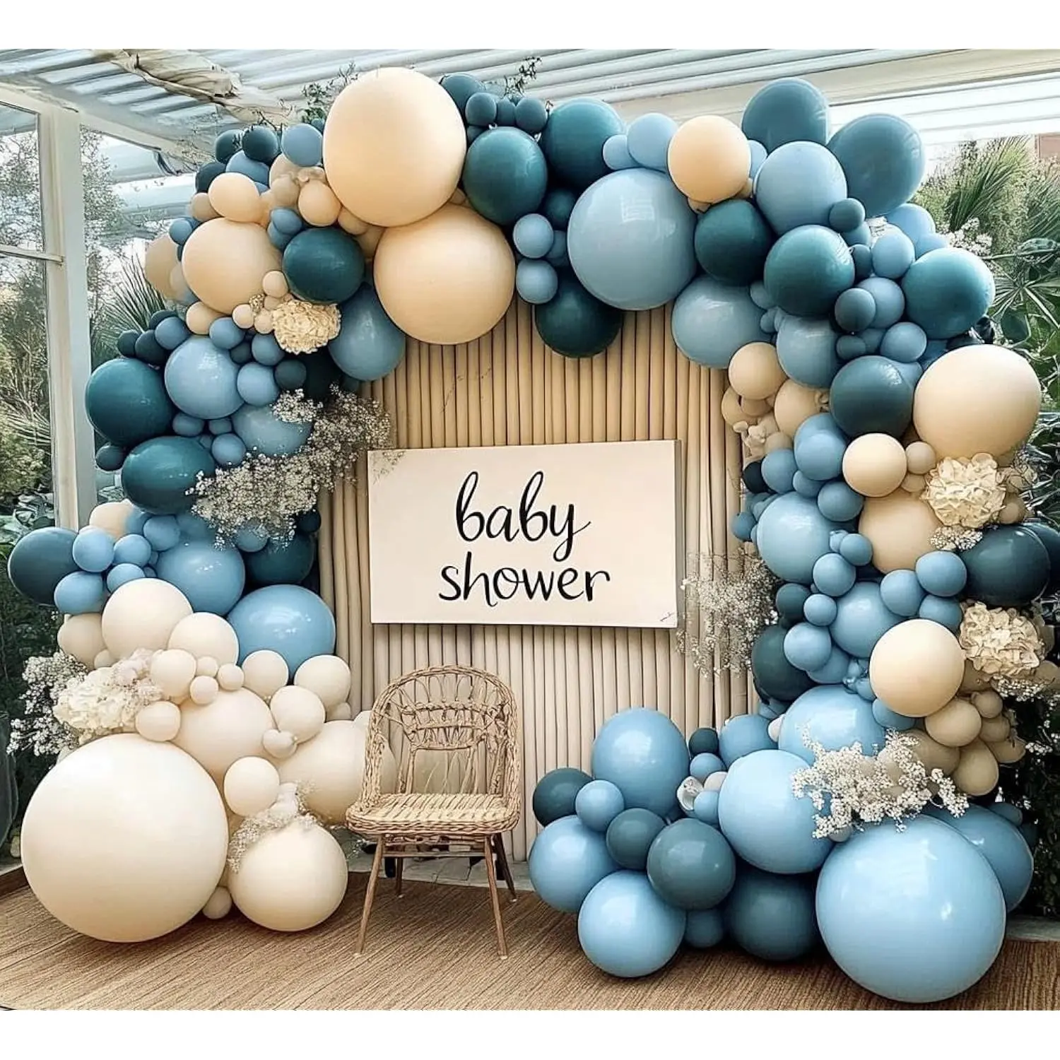 Dusty Blue White Balloon Garland Double Stuffed Pastel Slate Blue Balloon Sand White Balloons Arch Kit For Baby Shower Bridal Shower Birthday Wedding Graduation Summer Sea Party Decoration