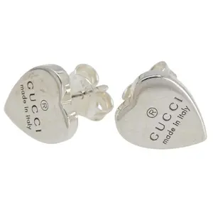 Pre-owned GUCCI 1 Small Leather Goods Logo Heart Stud Earrings in SV925 GZ