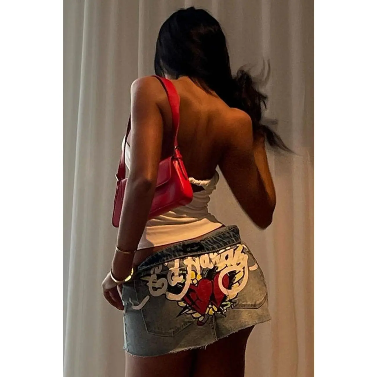 Ed Hardy Skull Denim Mini Skirt - Light Wash