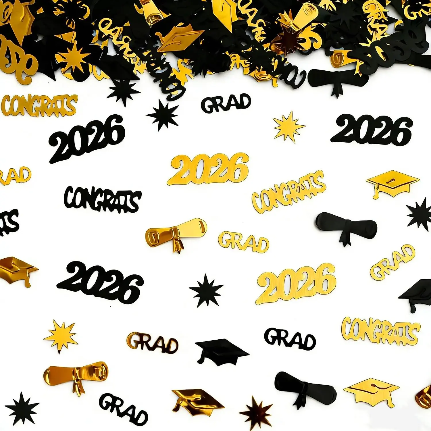 Black Gold Paper Confetti (1500 Pcs) - 2026 Grad Theme Party Decorations, Congrats Grad Class of 2026 Table Centerpiece for Graduation Celebrations, Graduation Party Decor