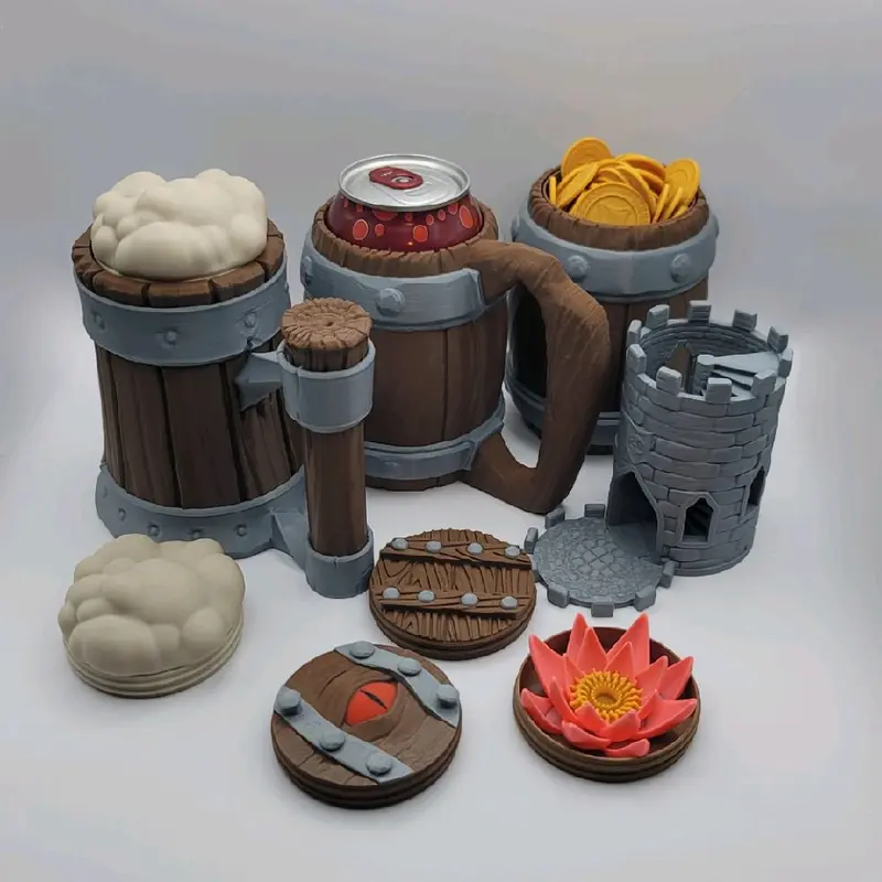 12oz Tavern Mug Themed Can Cooler TTRPG Kit Drink Protectors Plastic