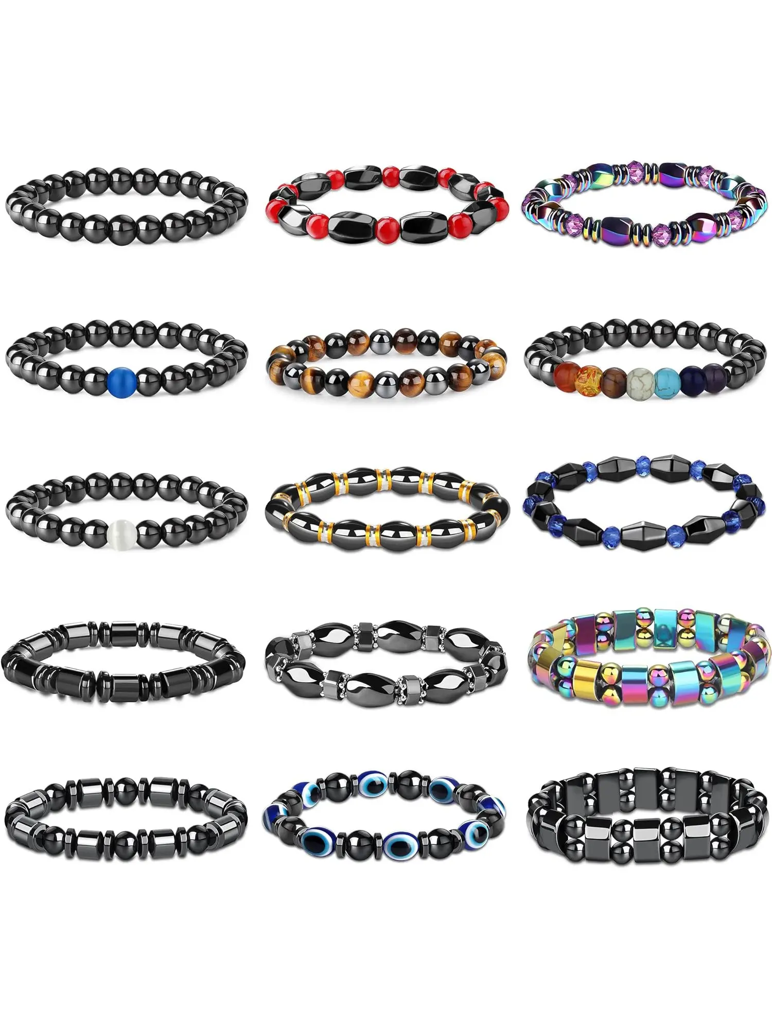 15 Pieces Hematite Bracelet for Men Women Bracelet Natural Stones Tiger Eye Bracelet Yoga Bracelet, Hematite, Beaded Bracelet, Boho Stone Bracelet