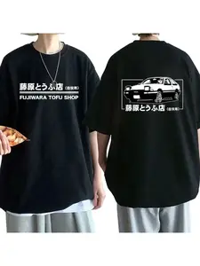Anime Drift AE86 Initial D Double Sided T Shirt O-Neck Short Sleeves Summer Unisex R34 Skyline GTR JDM Manga T-Shirts