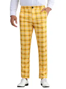 INSPIRE CHIC Plaid Pants Men Color Block Straight Leg Checked Pattern Trousers