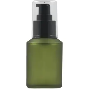 1PCS 60ML/2OZ Empty Refillable Green Frosted Glass Bottles with Pump Portable Travel Cosmetic Dispenser Storage Container for Sample Trial Packing