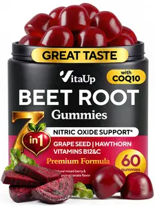 VitaUp Beet Root Gummies 2600mg - Nitric Oxide Gummies with Beet Root, Grape Seed, Coq10, Vitamin C & B12 for Heart & Energy Support – 60 Count