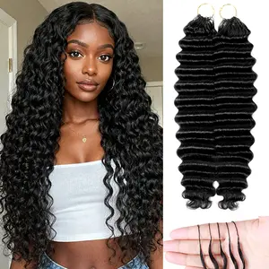 Vinisay Human Crochet Hair for Black Women Deep Wave Crochet Human Hair Bundles 60g/Pack Pre-Separated Feather Crochet Human Hair Extensions For Miracle Knots Boho Braids Natural Black 4 to 5 Packs Recommended for a Full Head