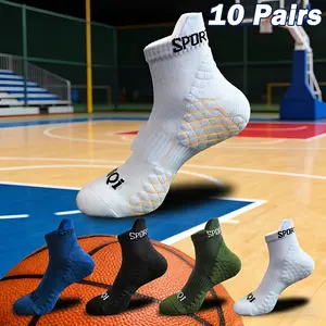 10 pairs of men's sports socks, breathable compression socks, thick men's socks, suitable for all seasons, casual sports, outdoor activities, running, cycling, men's and women's socks, short socks, letter embroidery, thick socks