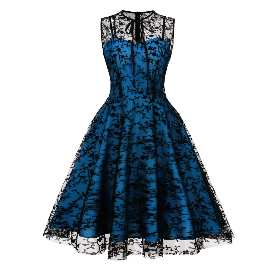 Women's Mesh Embroidery Waist Sleeveless Christmas Court Swing Midi Dresses  Evening Formal Womenswear Mesh Swing Dress Chic Elegant Fit Floral - TikTok  Shop