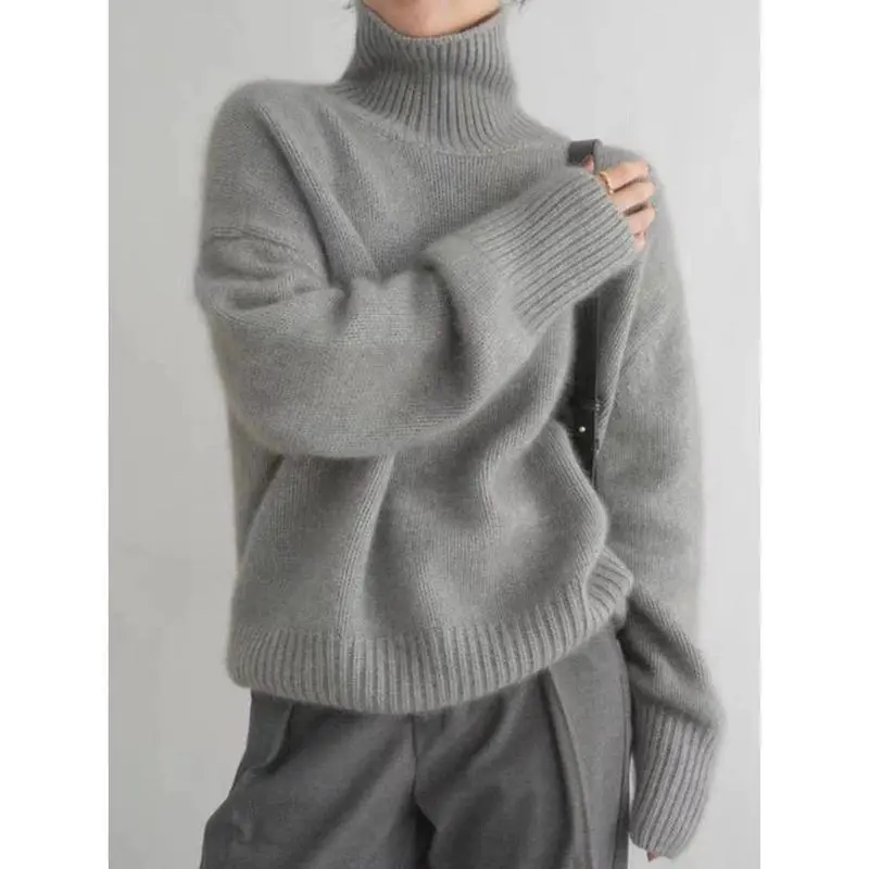 Autumn and Winter Thickening Turtleneck Women's Loose Knitted Pullover Sweater Idle Style Bottoming Shirt Outer Knitwear Womenswear