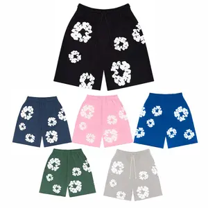 New Y2K Unisex Flower Puff Print Hoodie – Denim Kangaroo Pocket, Long Sleeve Pullover, Casual Soft Sweatshirt, Street Rock Style, Hip Hop Floral Tears, Trendy USA Menswear