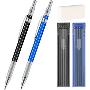 2mm Mechanical Pencil Set, 2 count Artist Carpenter Drafting Pencils 2.0 mm with 2 Tube Lead Refill (HB, 2B), Art Lead Holder Metal Marker for Draft Drawing, Writing, Art Sketching