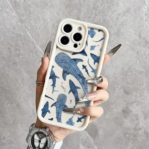 Shark & Whale Shark Ocean Pattern Phone Case for iPhone 17/16 Pro Max 15 14 13 12 11 XR XS Plus E Soft TPU Shockproof Marine Life Aesthetic Cover for Men Women