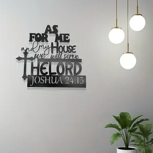 Metal Wall Art Joshua 24:15 Christian Religious Quote Decor, Cross Design Home House Office Coffee Shop Church Decoration, Inspirational Gift