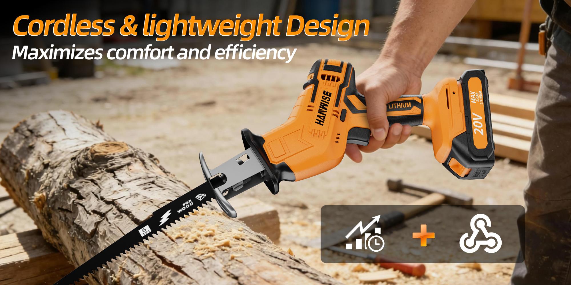 HANWISE's newly upgraded electric reciprocating saw, equipped with LED lighting and safety lock, for multi-purpose cutting, optional 1 or 2 batteries, including replaceable saw blades, discounted tool set, men's gift, Christmas gift