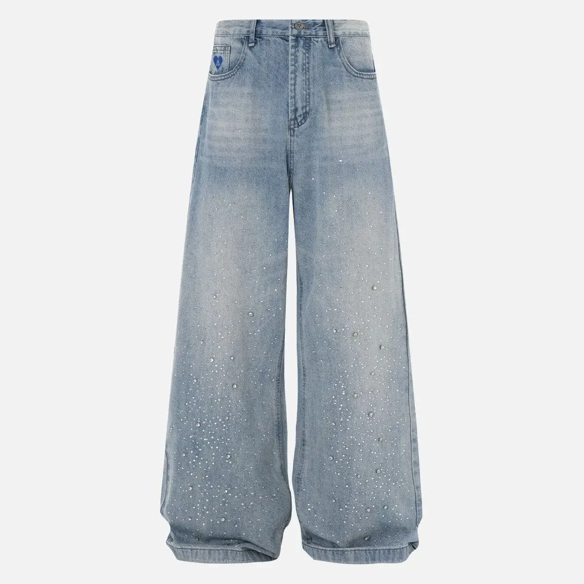 Aelfric Eden Rhinestone Application Loose Jeans Casual Soft Denim Pants Wide Leg Streetwear Trendy Bottoms Stylish Pocket