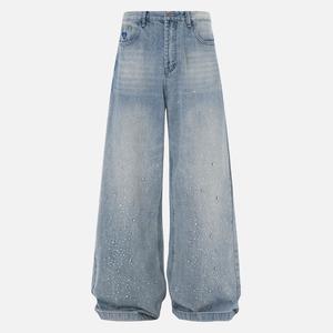 Aelfric Eden Rhinestone Mid-Low Rise Baggy Wide-Leg Jeans Stretch with Pockets Soft Denim Casual Streetwear Unisex Vintage Y2K Pants,summerwins