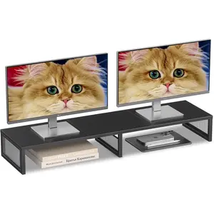 Dual   Stand Riser, Desk Organizers and Accessories, Printer & TV Stand, Desk Shelf, Office Desk Accessories & Desktop Workspace Organizer for Office Supplies, Black