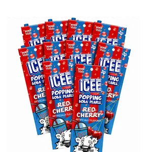 ICEE Red Cherry Popping Boba (10 Pouches) | Fruity Bursting Boba Pearls for Beverages & Desserts | Includes 10 Straws | Fun Bubble Tea Topping for Lemonade, Smoothies & Yogurt
