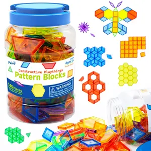 140 Pcs Translucent Pattern Blocks, Stem Building Blocks, Educational Light Table Manipulatives and Accessories, Fun and Engaging Geometric Shapes, Christmas And Halloween Gift, Random Accessories Color