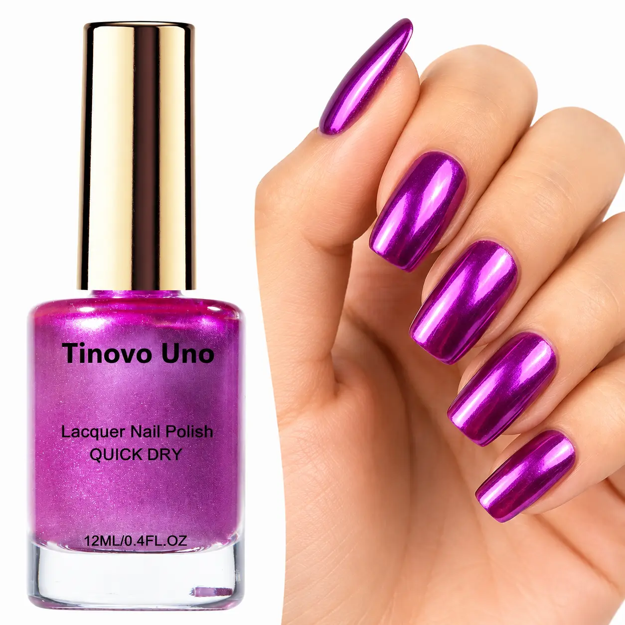 Tinovo Uno Metallic Purple Nail Polish - 12ml Single Bottle Nail Care Cosmetic, Quick-Drying Home Salon Quality, No UV Lamp Needed, Chic Finish, Ideal for DIY Art & Daily Wear, Manicure