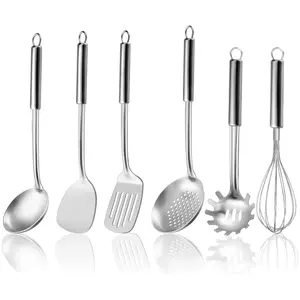 Pack Of 6 Stainless Steel Kitchen Cooking Spoon And Shovel Set, Stainless Steel Kitchen Utensils with Suspendable Handle, Complete Set Of Kitchen Utensils