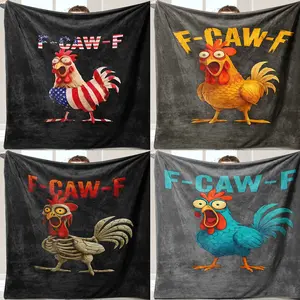 Funny Rooster Caw Blanket Flannel Throw Blanket Soft Warm Comfortable Sofa Bed Cover, Lightweight Travel Camping Living Room Office Chair Bed Blanket Soft Cozy Blanket