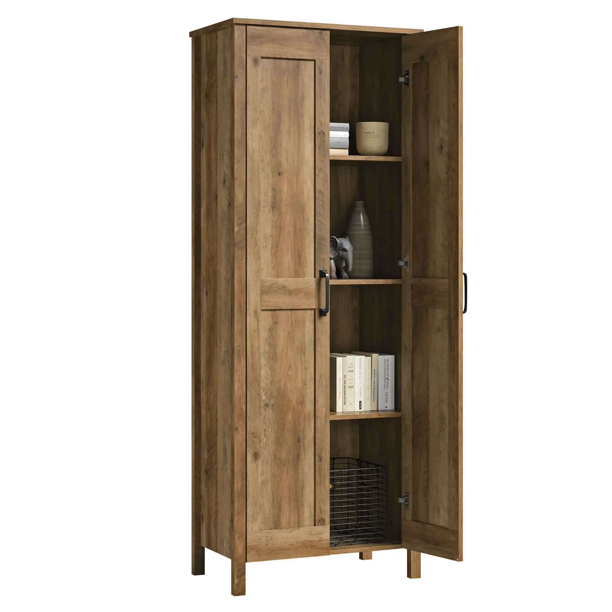 Sauder 2-Door Storage Cabinet Rural Pine with 3 Adjustable Shelves for Home Organization